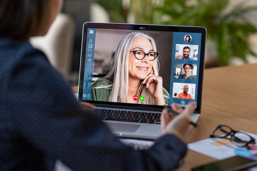 professional woman participates in video interview